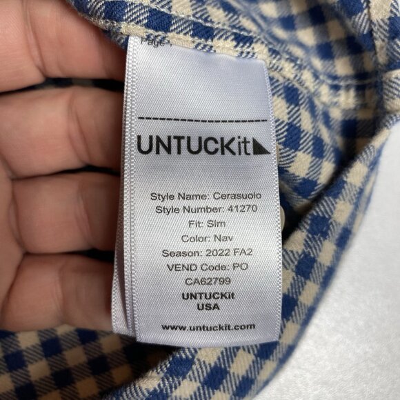 UNTUCKit Mens Flannel Shirt Slim Blue Gingham Check Cerasuolo Button Down Sz XXL - Picture 4 of 8